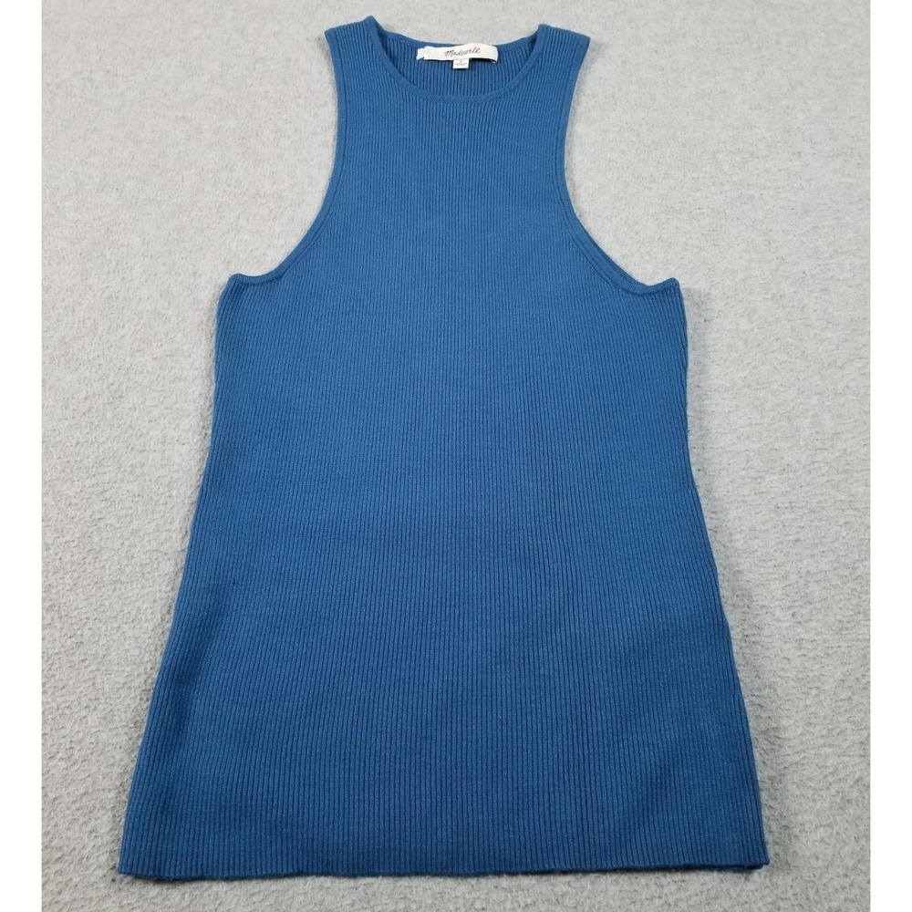 Madewell Tank Top‎ Womens Small Blue Ribbed Knit High Neck Sleeveless Racerback